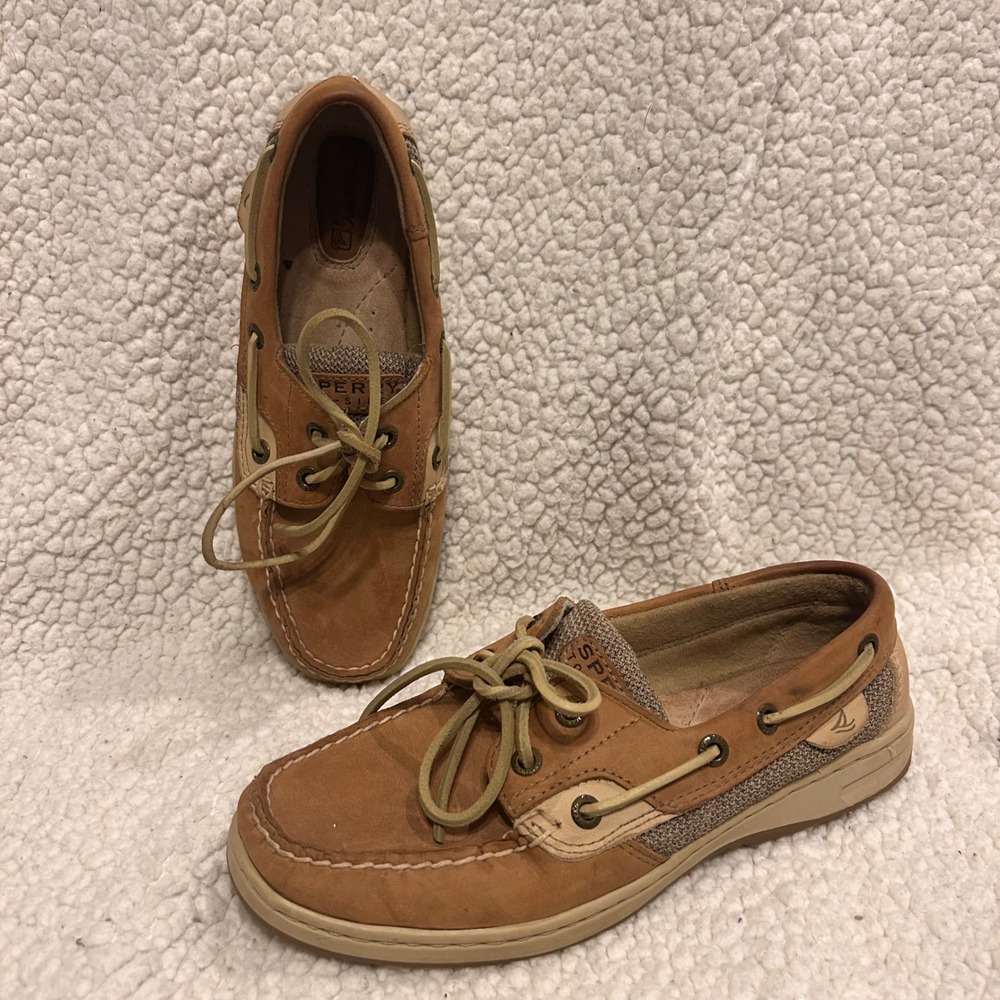 Sperry Top-Sider Mens Tan Beige Leather 6.5M Boat Shoes Loafers Classic Nautical